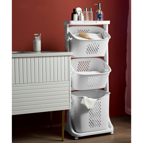 Living And Home (3-Tier) Laundry Basket Bathroom Clothes Storage on Wheels