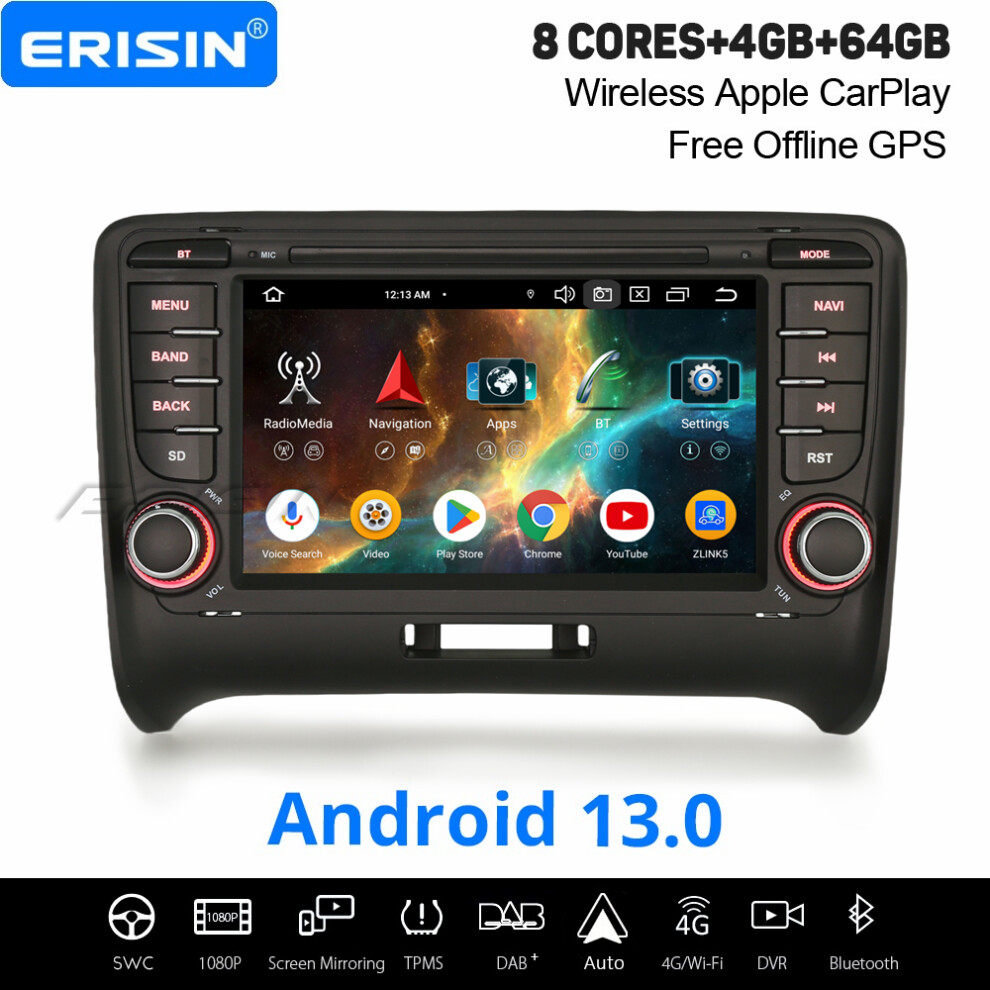 Erisin 4Gb+64Gb 8 Core Android 13 Carplay Car Stereo Gps For Audi Tt Mk2 Dab+ Radio Wifi Bluetooth 5.0 Usb Dsp Canbus 737655248043