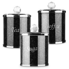 3pcs Black Sugar Canisters Glass Crushed Diamond Tea Coffee Storage
