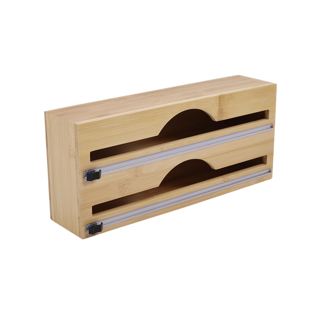 2-tier Bamboo Wrap Dispenser with Cutters Wall Mounted