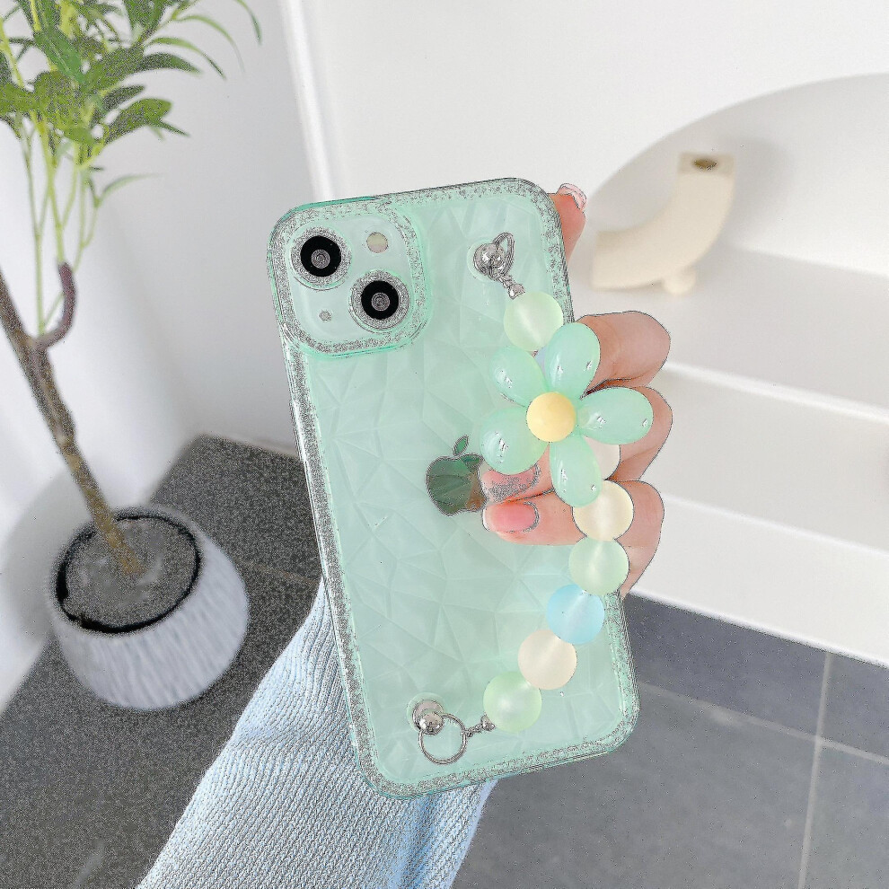 (, Iphone 13 Pro) Clear Phone Case For Iphone 13/12/11 Pro Max Soft Silicone Cover With Flower Chain Bracelet Green 8994439953612