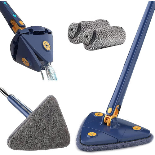 (Blue) 360 Rotatable Adjustable Cleaning Mop Long Handle Triangular Mop Reusable Spin Mop Stainless Steel Handle Mop Ood