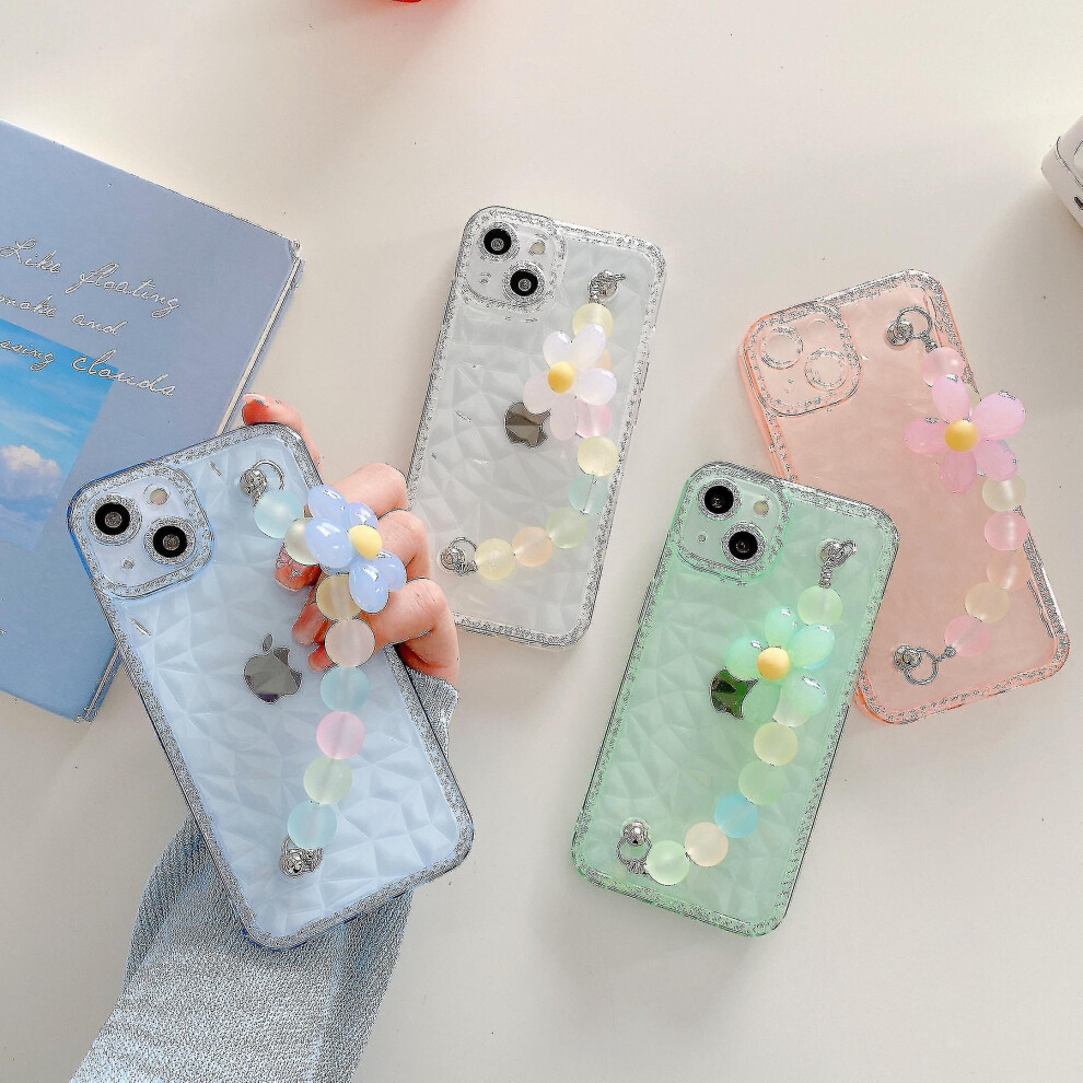 (, Iphone 13 Pro) Clear Phone Case For Iphone 13/12/11 Pro Max Soft Silicone Cover With Flower Chain Bracelet Pink 8994439953872