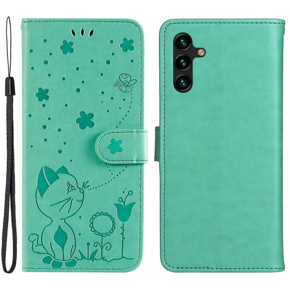 (Green) For Samsung Galaxy A34 5G Flip Phone Wallet Case Cat Bee Flower Stand Magnetic Phone Cover Green 8994439958051