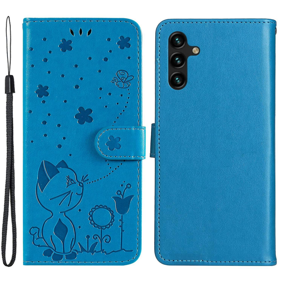 (Blue) For Samsung Galaxy A34 5G Flip Phone Wallet Case Cat Bee Flower Stand Magnetic Phone Cover Blue 8994439958068