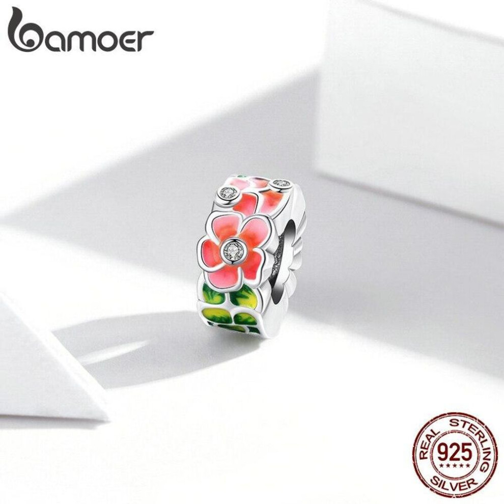 (925 silver) Bamoer Enamel Colorful Flowers Metal Crystal Charm Bead Fit Original 925 Silver Bracelet Girls Diy Jewelry Making