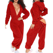(red, l) Onesie Pajamas Long Warm Brushed Bodycompatible