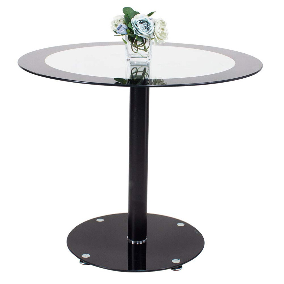 JEFFORDOUTLET Glass Dining Table, Kitchen Round Black Tempered 90 cm Dining Table, Living Room Furniture
