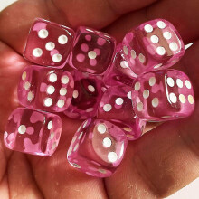 (Pink) 10pcs/pack Colors Acrylic Dice 14mm Transparent Round Corner Game Dice