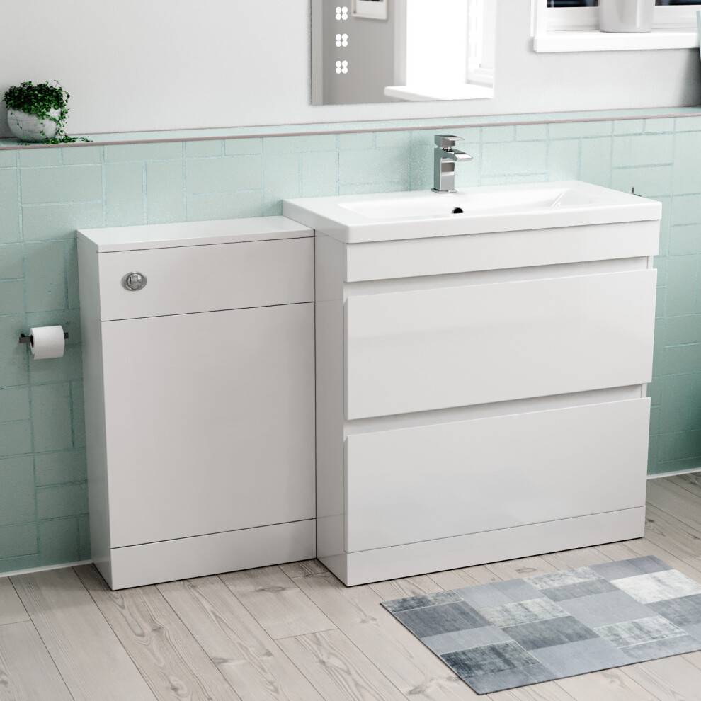 Photos - Washbasin cabinet Nes Home White Freestanding PVC 800mm 2 Drawers Vanity & WC Unit