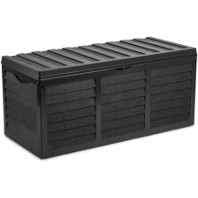 Gr8 Garden 320 Litre Black Plastic Storage Box Lid Patio Shed Utility Cushion Chest Wooden Fence Panel Effect Large Truck Indoor Outdoor Furniture