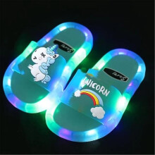 (Pony Blue, 34 35) Kid's Unicorn Slippers Luminous Super Cute Slippers Glow In The Dark Summer Shoe