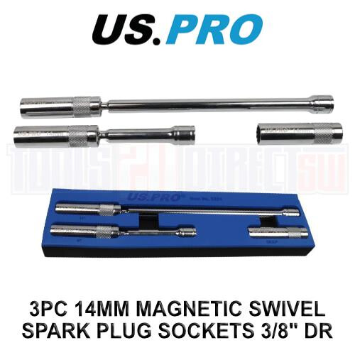 us pro US PRO Tools 3pc 14mm Magnetic Thin Wall Swivel Spark Plug Sockets 3/8" Dr 5924