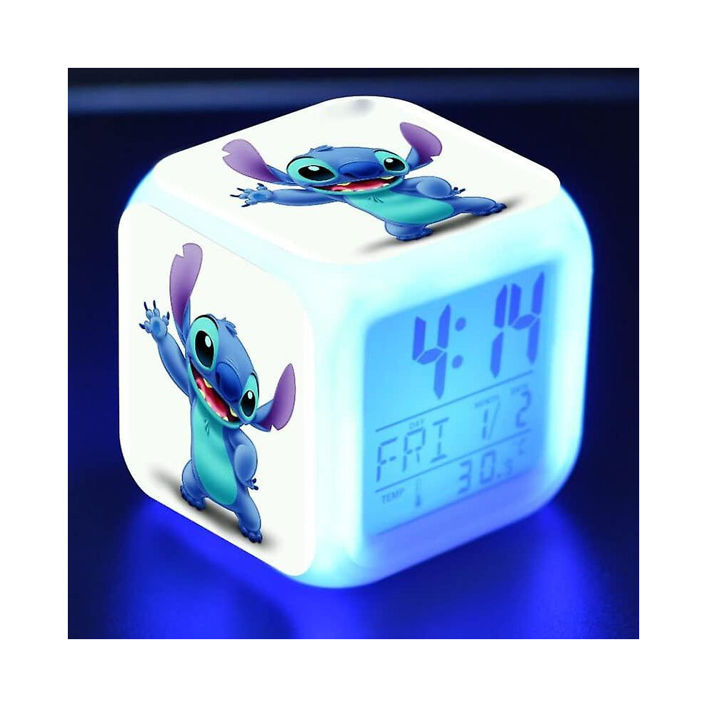 (Stitch 8) 3 Inch Small Size Mini Led Stitch Anime Digital Alarm Clock 7 Colorful Bedroom Light With Time, Temperature, Alarm, Date,room Decor For Baby Girl(stit