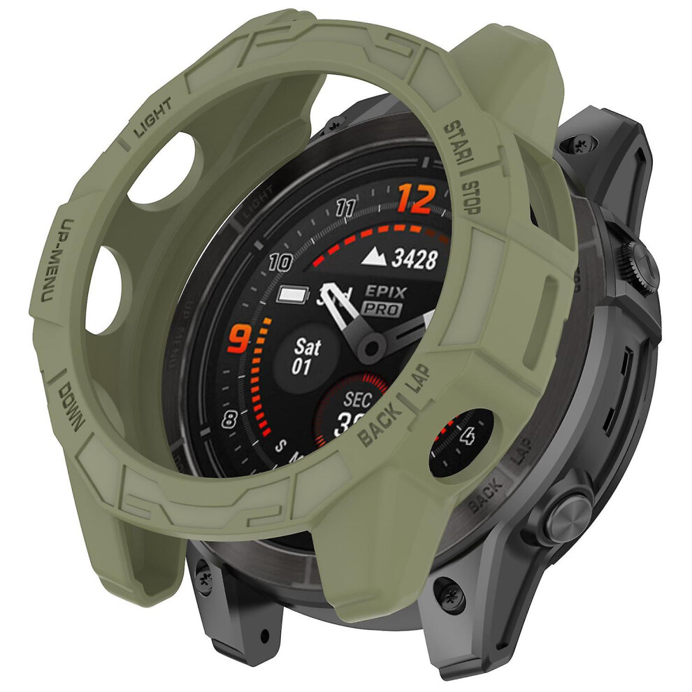 (Jungle ) Tpu Watch Case For Garmin Epix Pro (Gen 2) 47Mm/Fenix 7 Pro/Fenix 7, Anti-Scratch Hollow Cover Green 8994439979346