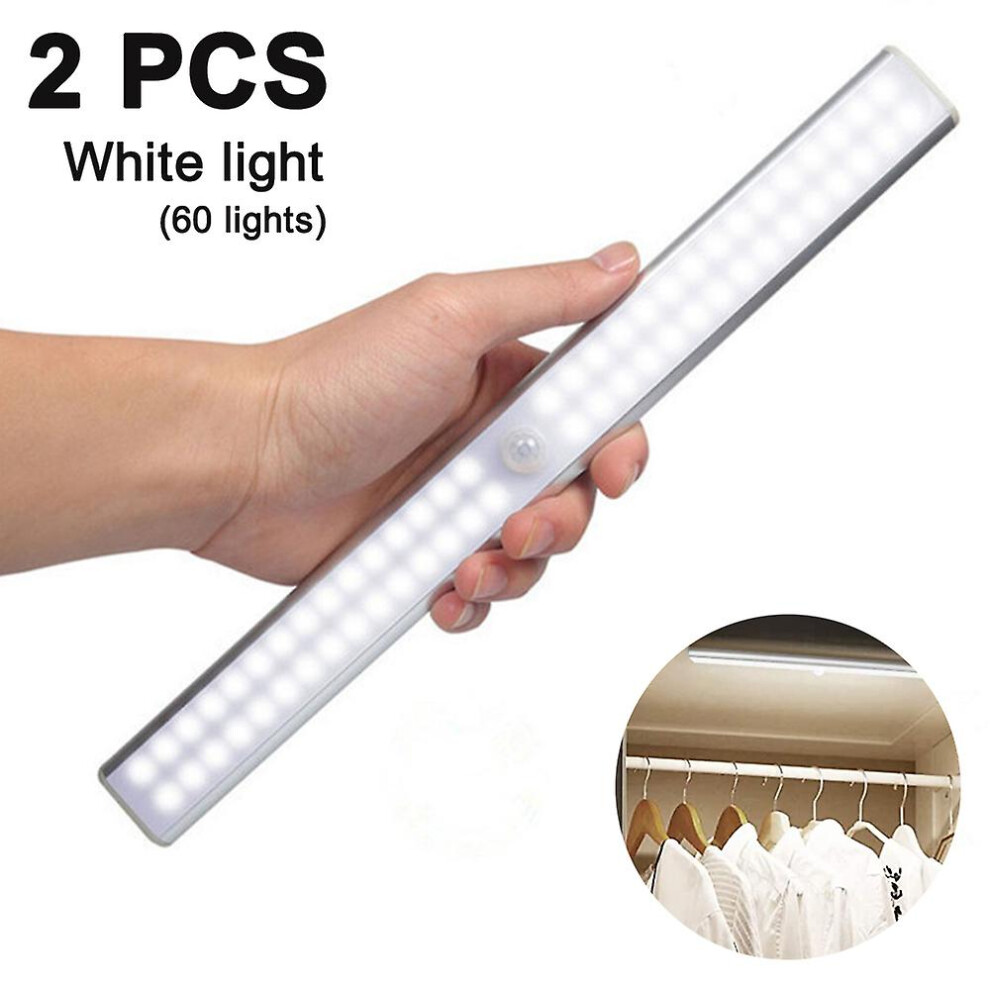 (white light) 2 Pack Led Closet Light, 60 Led Rechargeable Motion Sensor Light Indoor, Under Cabinet Lighting Wireless Stick-anywhere Night Light For Hallway Stairw