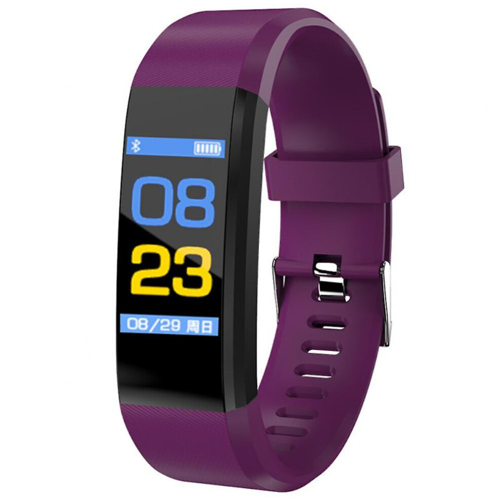 (Purple) 115 Plus Smart Bracelet Bluetooth Smart Watch Heart Rate Blood Pressure Monitor Fitness Tracker Purple 9372166444082