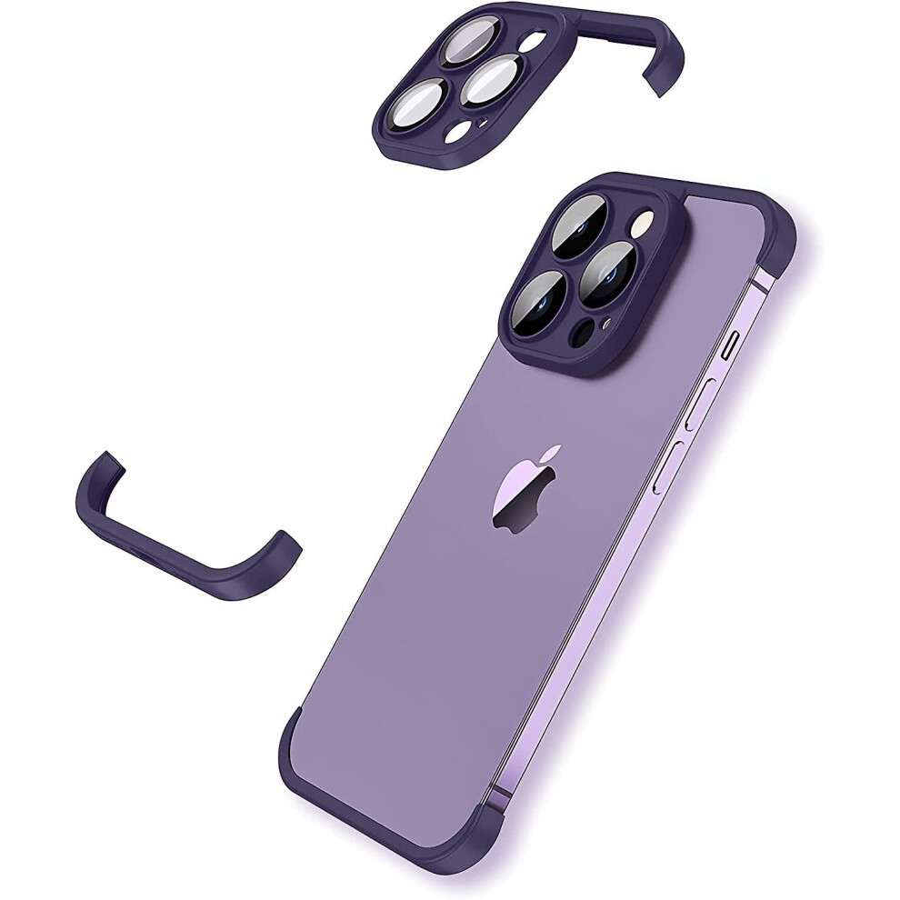 (, For Iphone 14 Pro) Frameless Case Compatible With Iphone 14 Pro Max/14 Pro, Slim Soft Tpu Shockproof Cover With Camera Lens Protector Purple 9372166445591