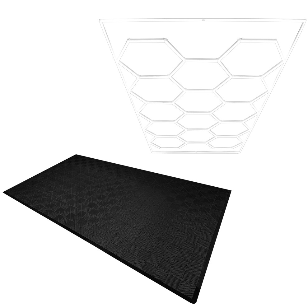 (Hexagon LED Light & Vented Garage Floor Tiles x 120 With Edges - Black) Vented Garage Floor Tiles & Hexagon LED Lights & Border