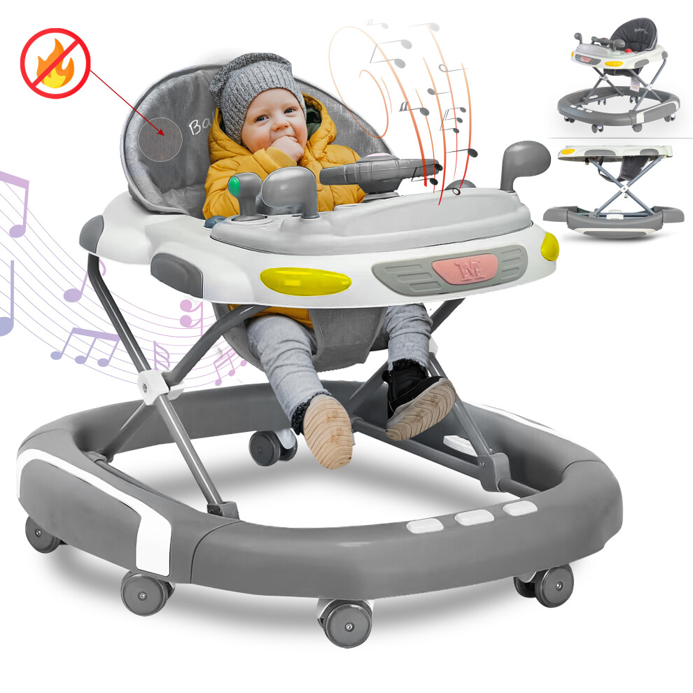(Grey) 2-in-1 Baby Walker for Boys and Girls