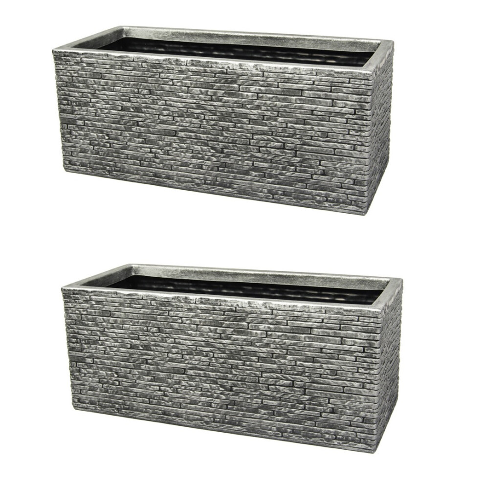 2x Grey Brick Stone Effect Plastic Garden Trough Planter Patio 60cm