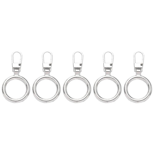 (Silver, Round) 5pcs Zipper Pull Replacement Metal Zipper Handle Mend Fixer Zipper Tab Repair