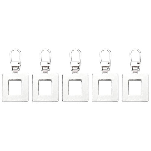(Silver, Square) 5pcs Zipper Pull Replacement Metal Zipper Handle Mend Fixer Zipper Tab Repair