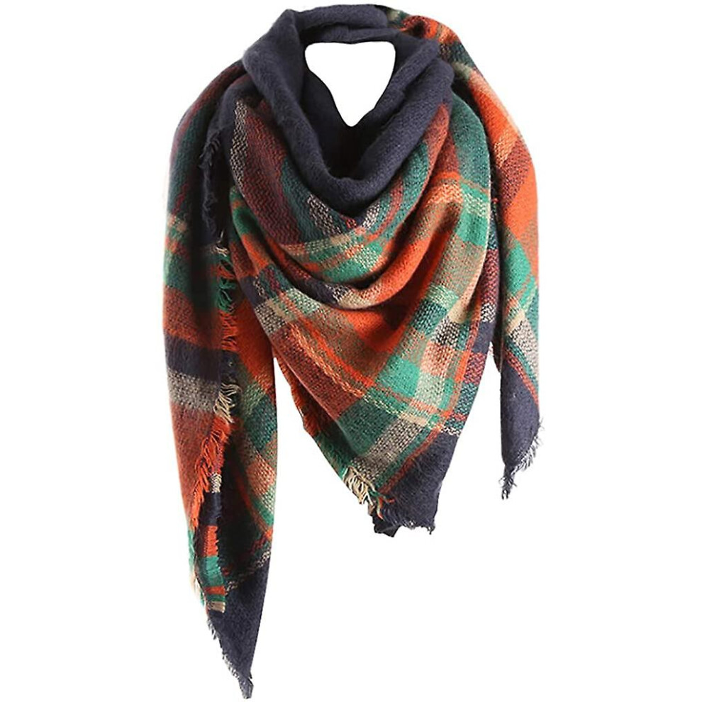 (Orange) Ladies Warm Soft Knitted Scarf Checked Blanket Scarf