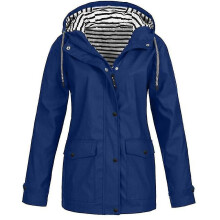(blue, L) Waterproof Raincoat Ladies Outdoor Wind Rain Forest Jacket Coat