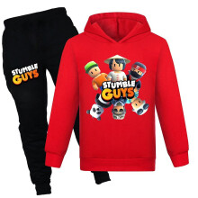 (Red, 11-12 Years) Stumble Guys Tracksuit Set Kids Hooded Sweatshirt Hoodies Joggers Pants Casual Sports Outfits Activewear