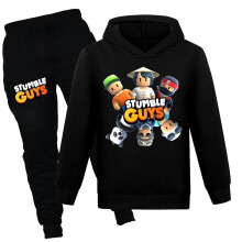 (Black, 9-10 Years) Stumble Guys Tracksuit Set Kids Hooded Sweatshirt Hoodies Joggers Pants Casual Sports Outfits Activewear