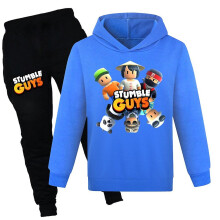 (Dark Blue, 11-12 Years) Stumble Guys Tracksuit Set Kids Hooded Sweatshirt Hoodies Joggers Pants Casual Sports Outfits Activewear