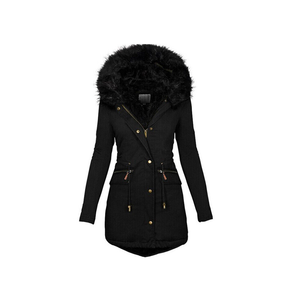 Femmes Designer Chaud Hiver Parka MatelassÃ Capuche Manteau Long Veste-Noir-3XL