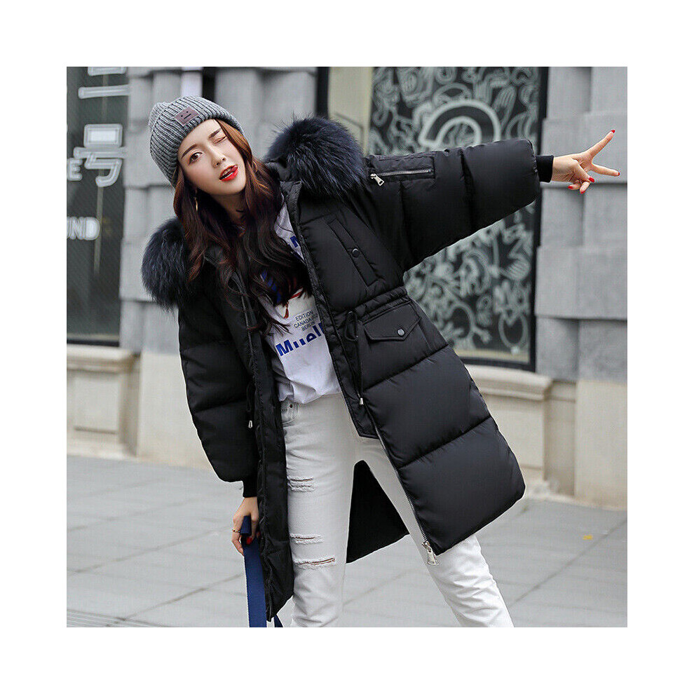 Femmes Manteau Hiver Bas Veste Fourrure Doudoune Parka Long Capuche ExtÃrieur-Noir-M