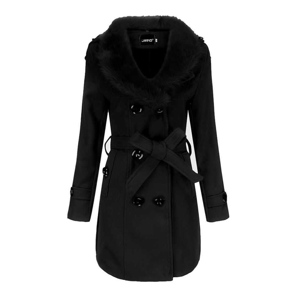 Manteau en laine pour femme design double face parfait pour automne et hiver-Noir-S