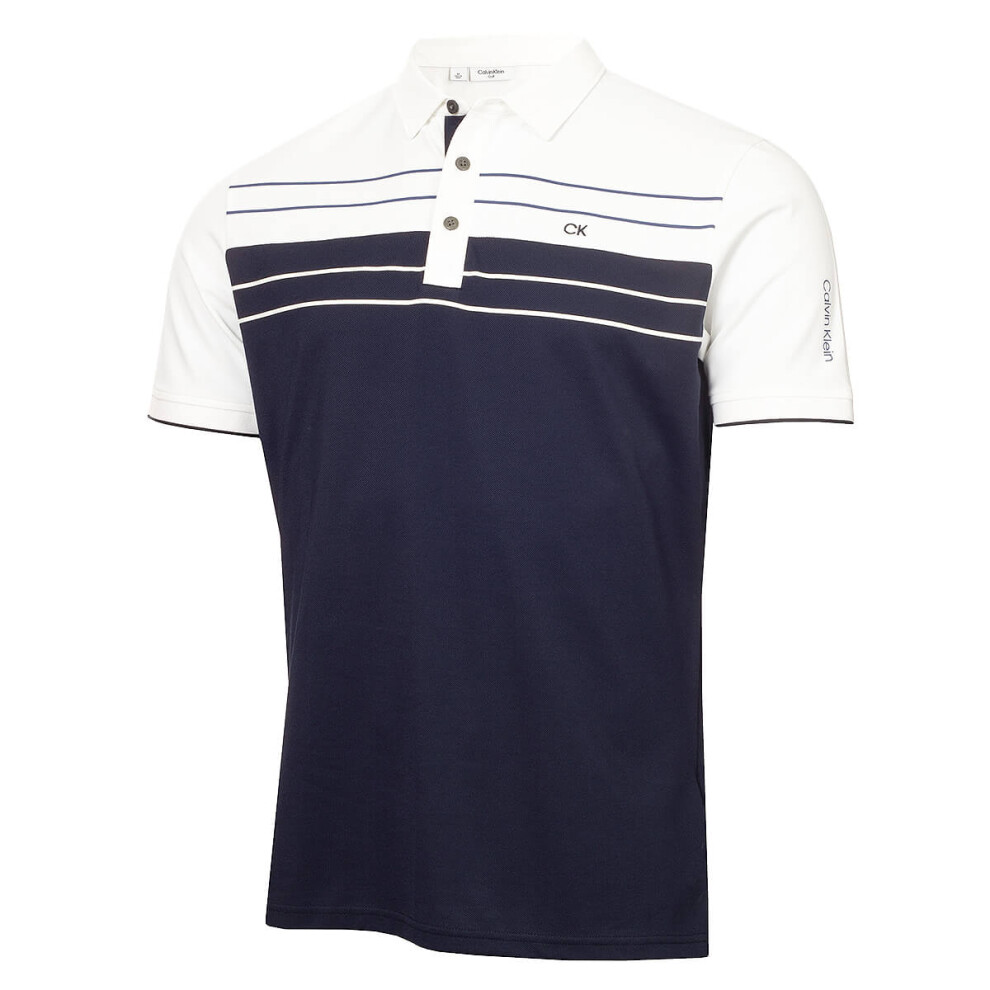 (M, Navy) Calvin Klein Mens 2025 Pinebrook Moisture Wicking Technical Golf Polo Shirt