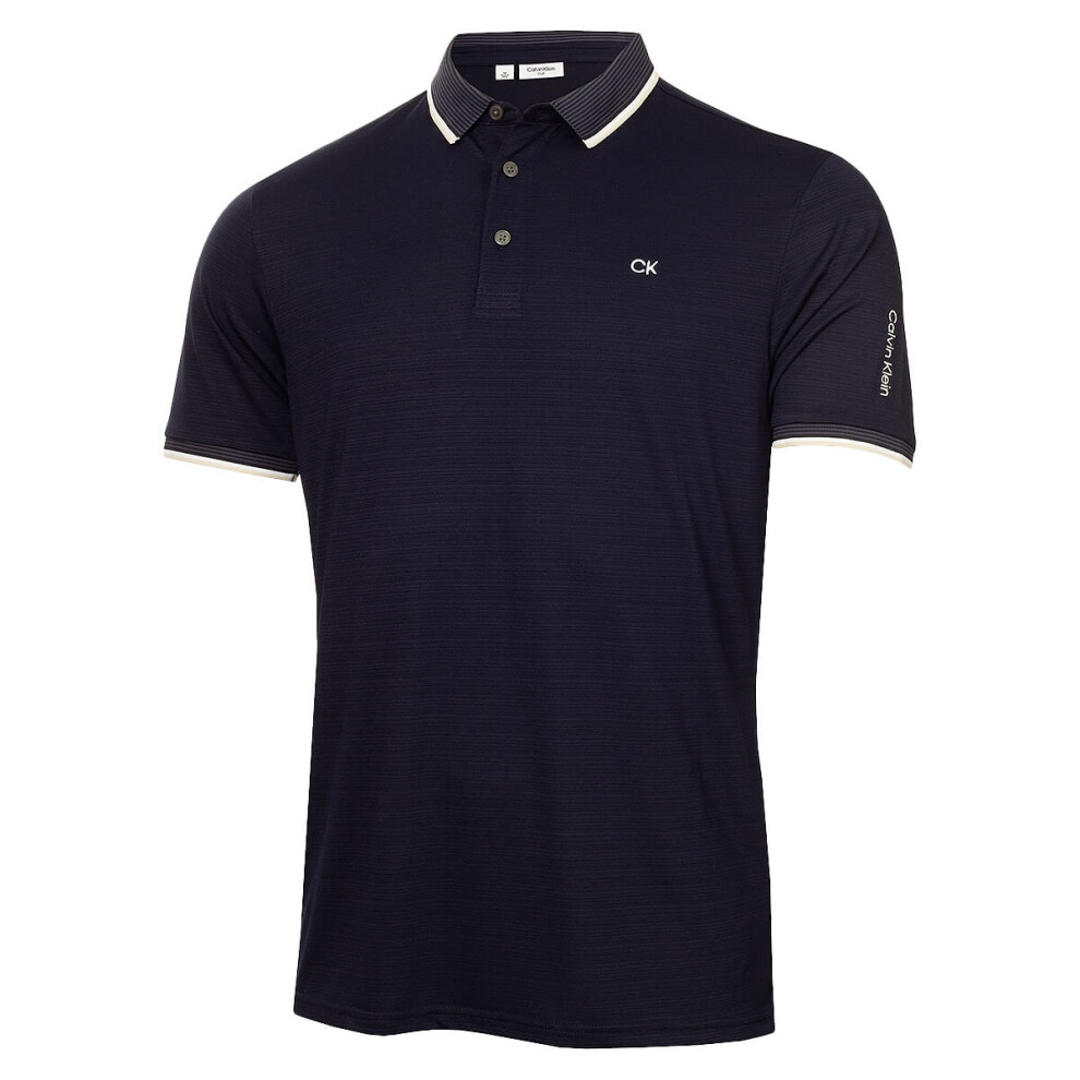 (S, Navy) Calvin Klein Mens 2025 Rockland Moisture Wicking Easy Care Golf Polo Shirt