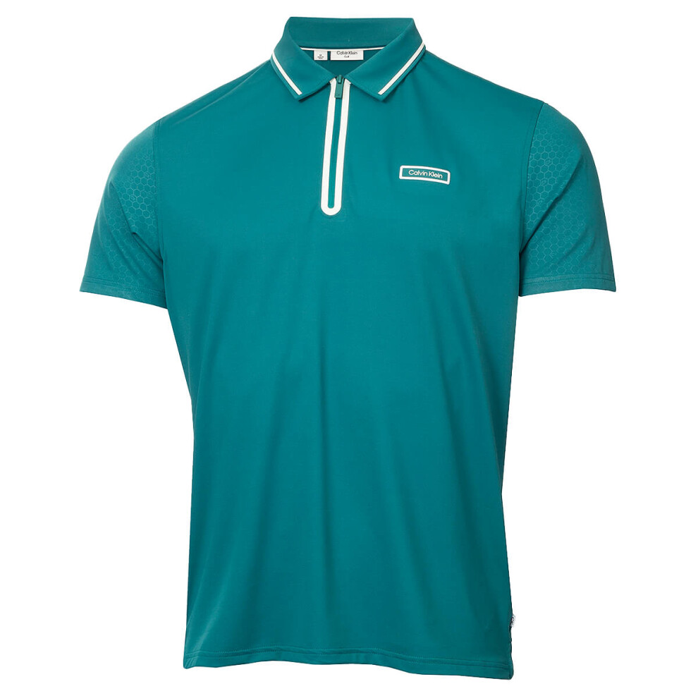 (L, Sea Green) Calvin Klein Mens 2025 Belmont Moisture Wicking Technical Golf Polo Shirt