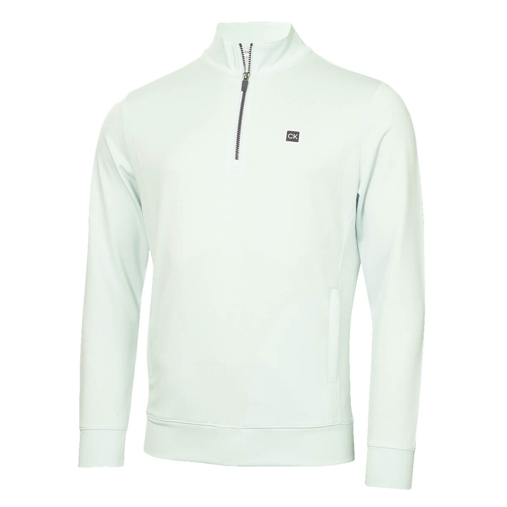 (L, Light Jade) Calvin Klein Mens 2025 Concord Half Zip Stretch Soft Wicking Golf Sweater