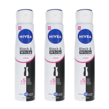 3 x 250ml Nivea Black & White Invisible Clear Deodorant Spray