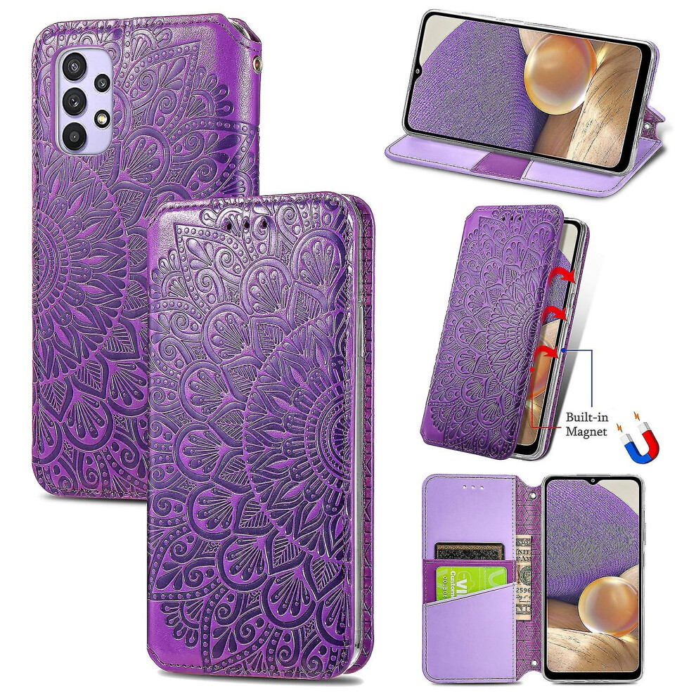 (Purple) For Samsung Galaxy A32 5G Magnetic Leather Case Purple 8994440002231