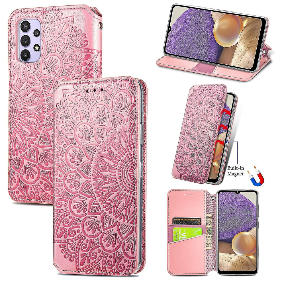 (Pink) For Samsung Galaxy A32 5G Magnetic Leather Case Pink 8994440002248
