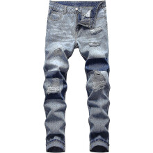 (Blue045, 32) Mens Ripped , Distressed Destroyed Slim Fit Straight Leg Denim Pants