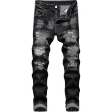 (Black702, 36) Mens Ripped , Distressed Destroyed Slim Fit Straight Leg Denim Pants