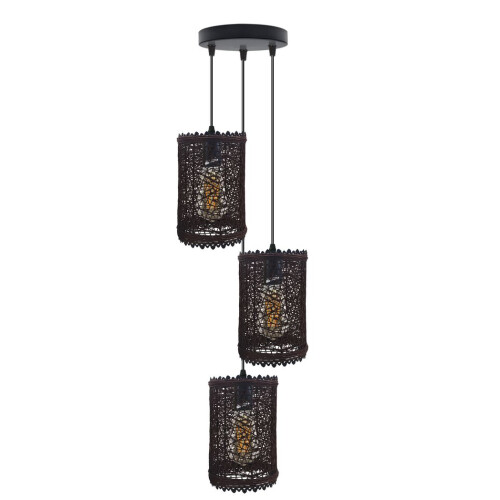 3 Head Round Base Natural Wicker Rattan Ceiling Pendant Light Shade E27 ...