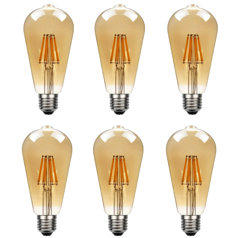 Ledsone 6Pack E27 Led Edison Dimmable Vintage Glass Warm 2700K Bulb Amber/White/Light