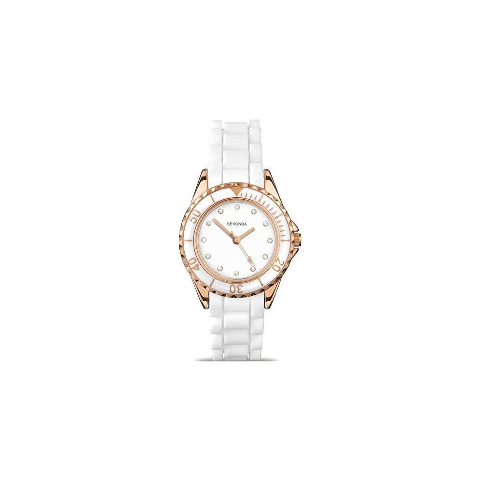 Sekonda Womens Fashion White & Rose Gold Rubber Strap Watch 4742