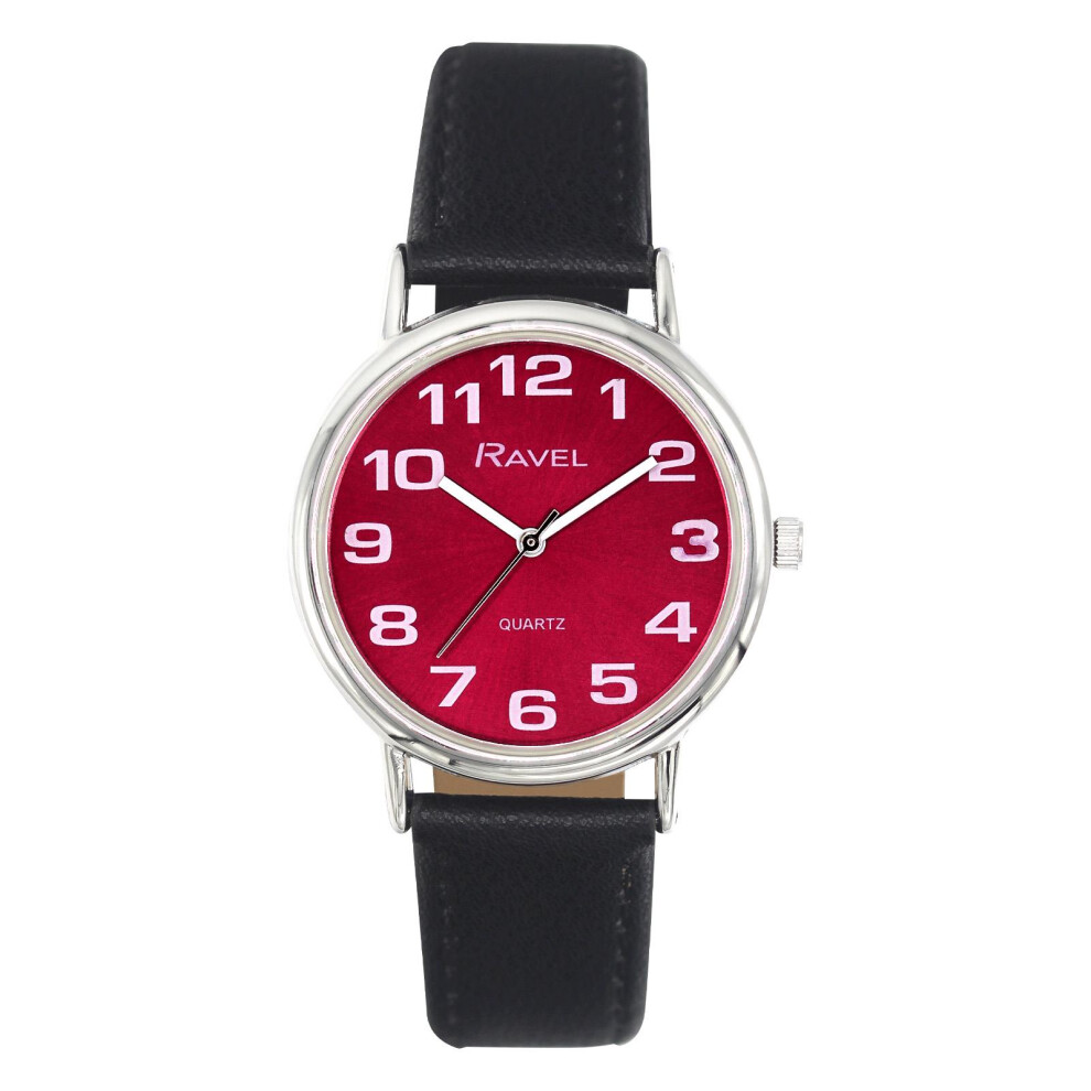 Ravel Unisex Mens Ladies Classic Big Red Dial Black Leather Strap Watch R0105.51.1