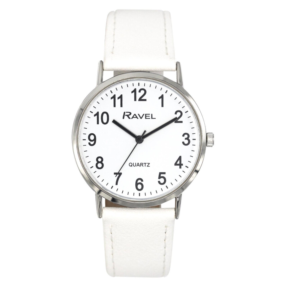 Ravel Mens Ladies Classic Big Dial Leather Strap Watch R0129.24.1 White