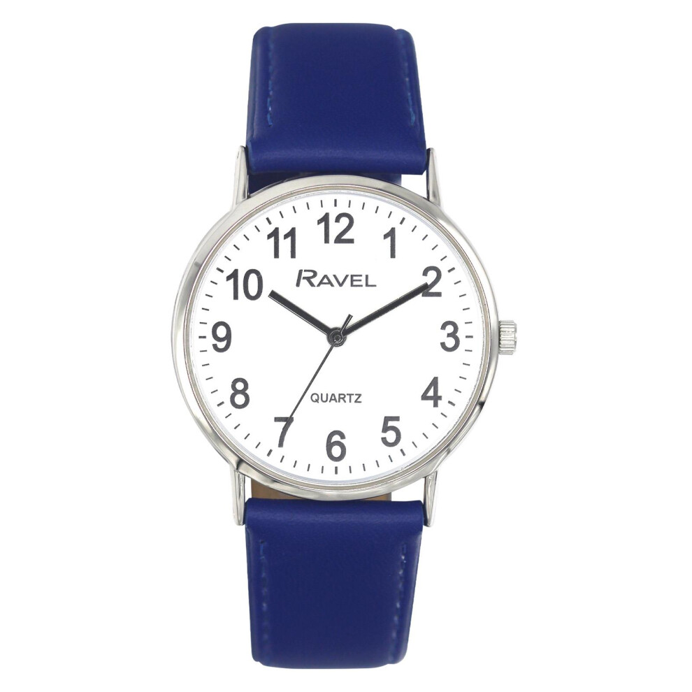 Ravel Ladies Classic Big White Dial Blue Leather Strap Watch R0129.26.1 Blue,White